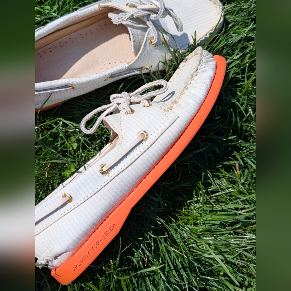 Jcrew Sperry top sider pinstripe mint orange